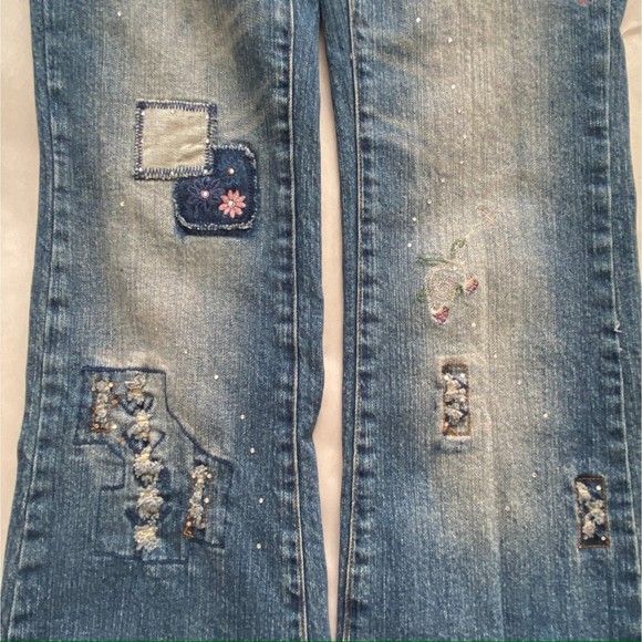 Zana Di Jeans Floral Embroidery + Gems Stretch Denim Pants Boot Cut Blue Size 9 - Picture 9 of 15